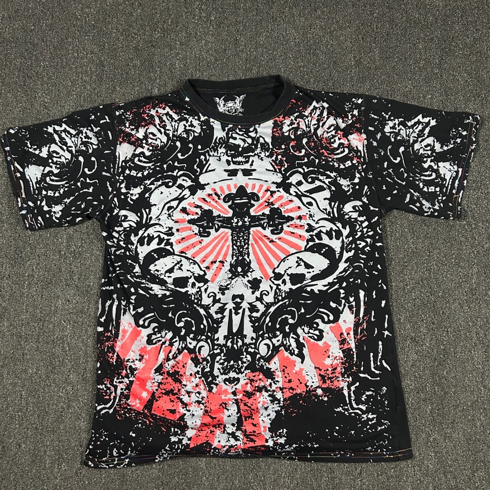 Beyond The Limit Graphic T-Shirt Mens 3XL Black Red Skull Cross Y2K Edgy Tee